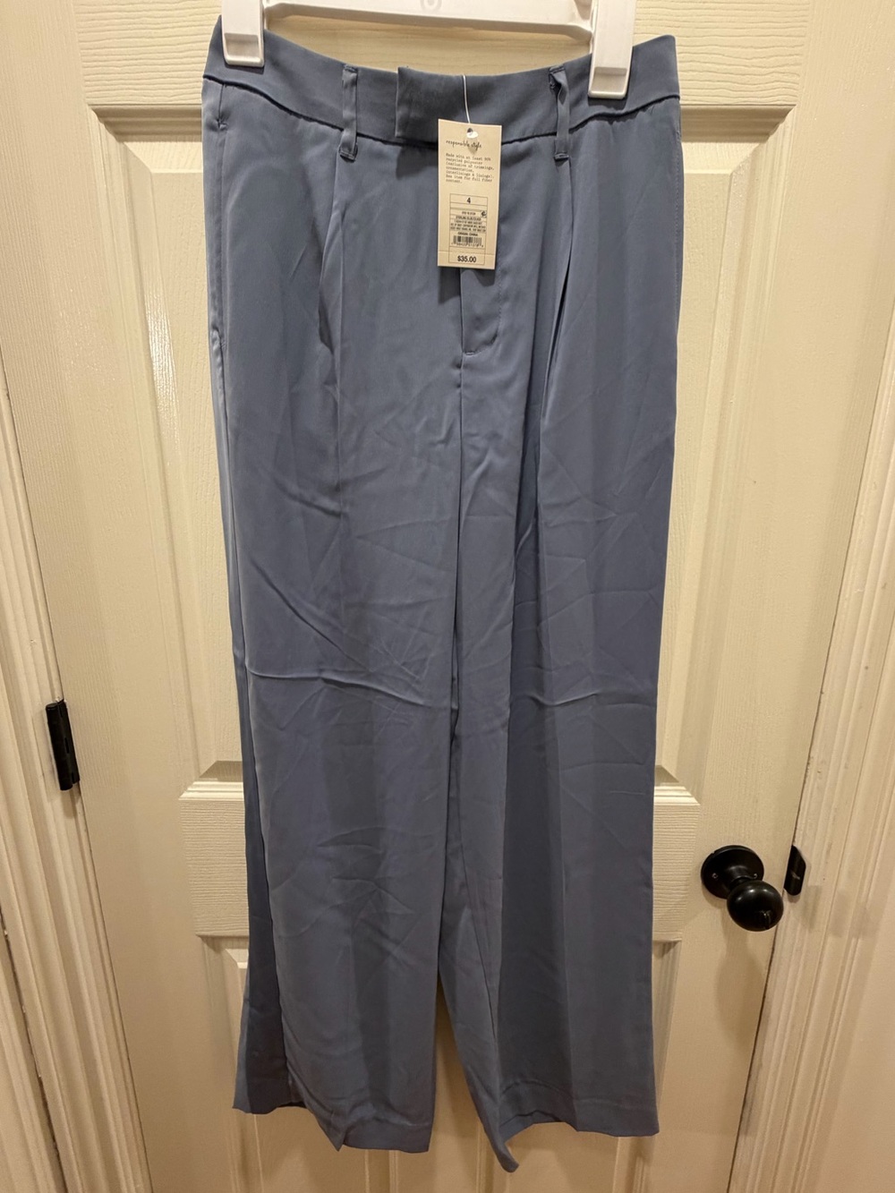 Women's High-Rise Satin Straight Trousers - A New Day Sterling Blue 4 NWT